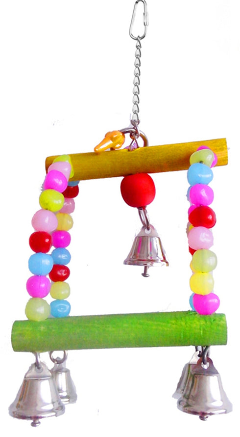 Jucarie pentru pasari medii Lemn si Margele color 27 cm